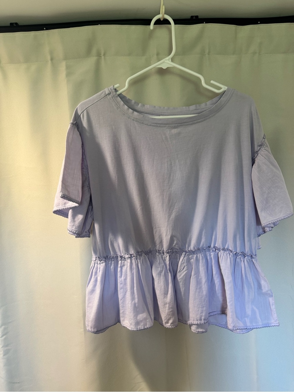 Anthropologie Light Lavender Peplum Short Sleeve Tunic